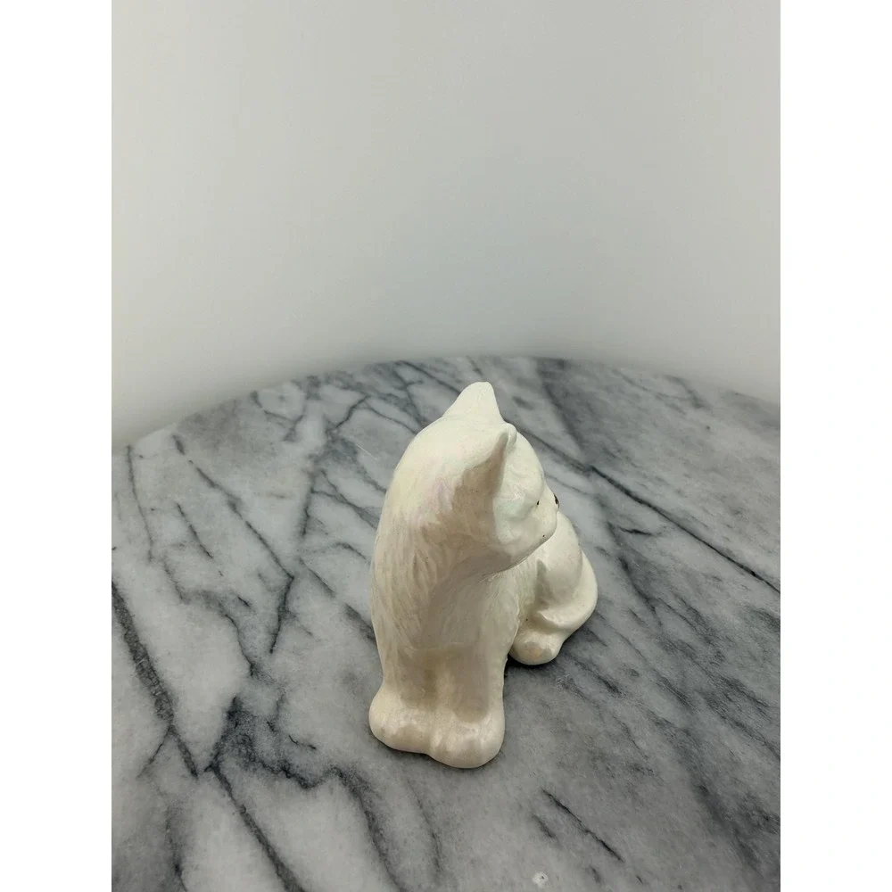 Vintage Iridescent White Lusterware Cat Figurine MCM Pearlescent Ceramic Kitty